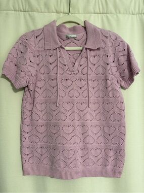 Lilac Heart Knit Polo Top